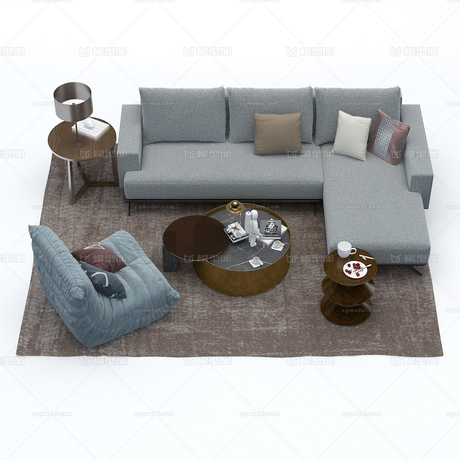 客厅 沙发 茶几 家具组合 家装_xiwangruci作品_家装客厅家装客厅_cg模型网