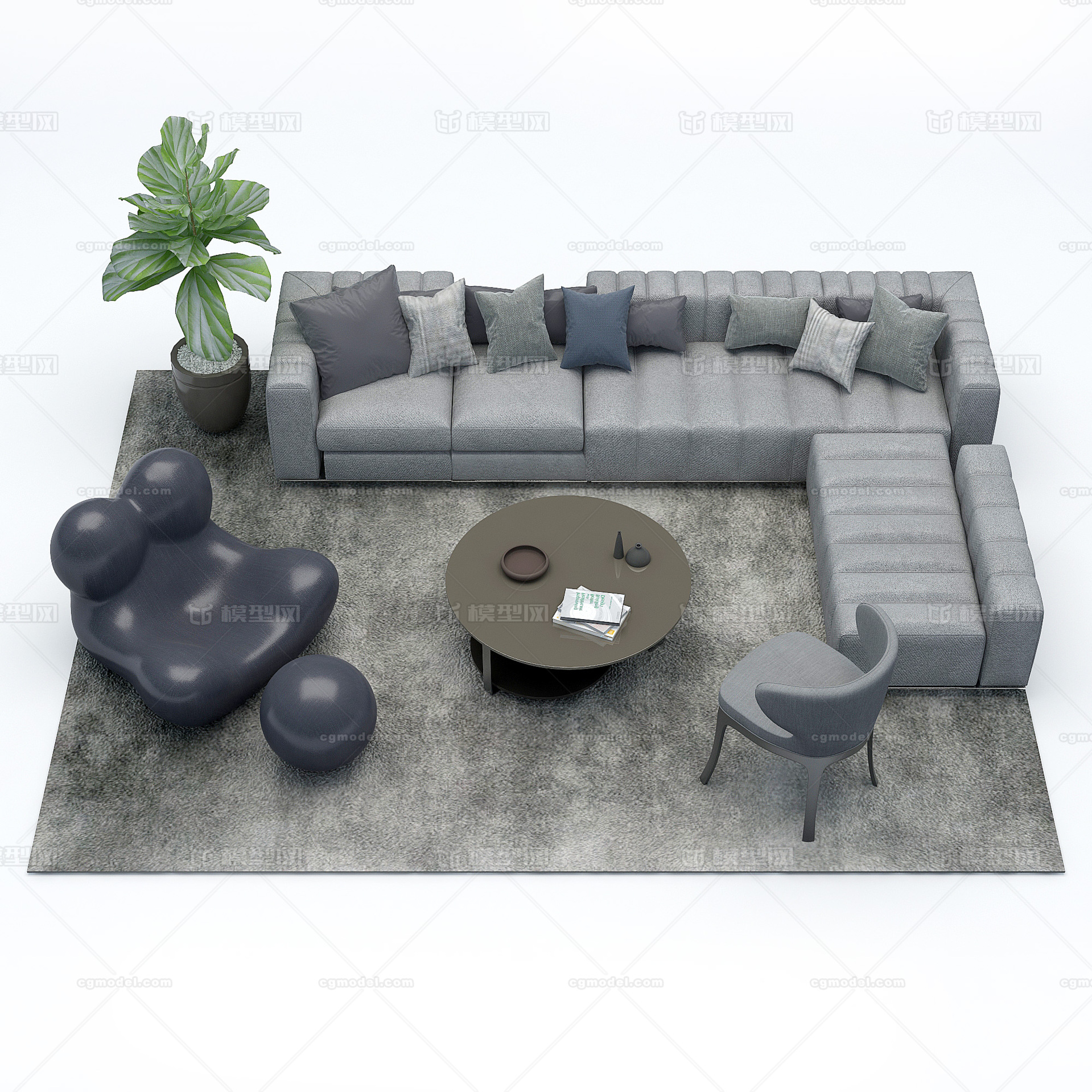 客厅 沙发 茶几 家具组合 家装_xiwangruci作品_家装客厅家装客厅_cg模型网