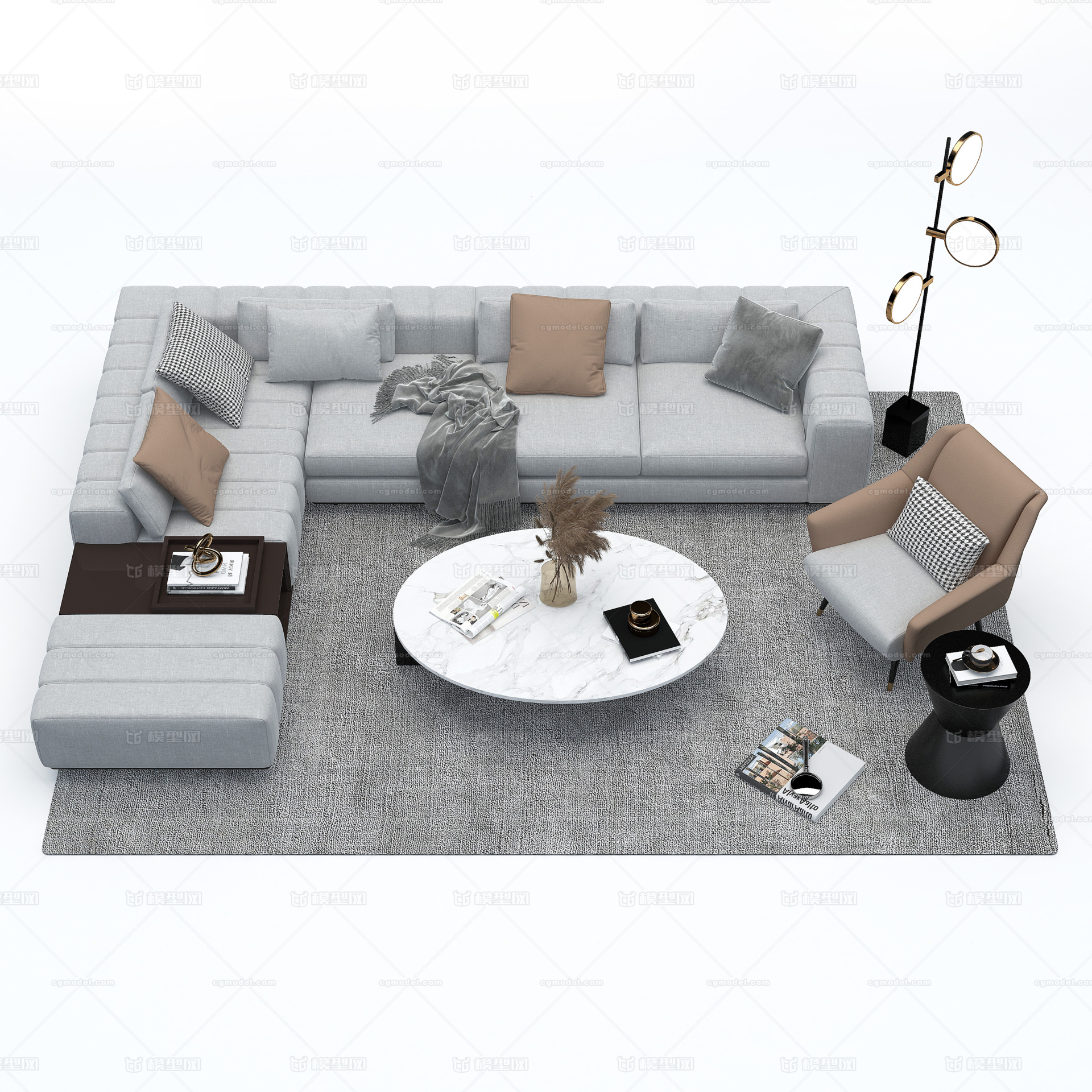 客厅 沙发 茶几 家具组合 家装模型-客厅模型库-3ds Max(.max)模型下载-cg模型网