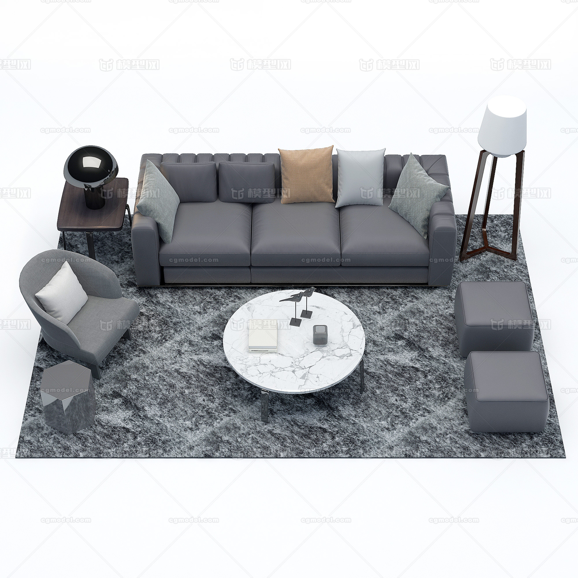 客厅 沙发 茶几 家具组合 家装_xiwangruci作品_家装客厅家装客厅_cg模型网
