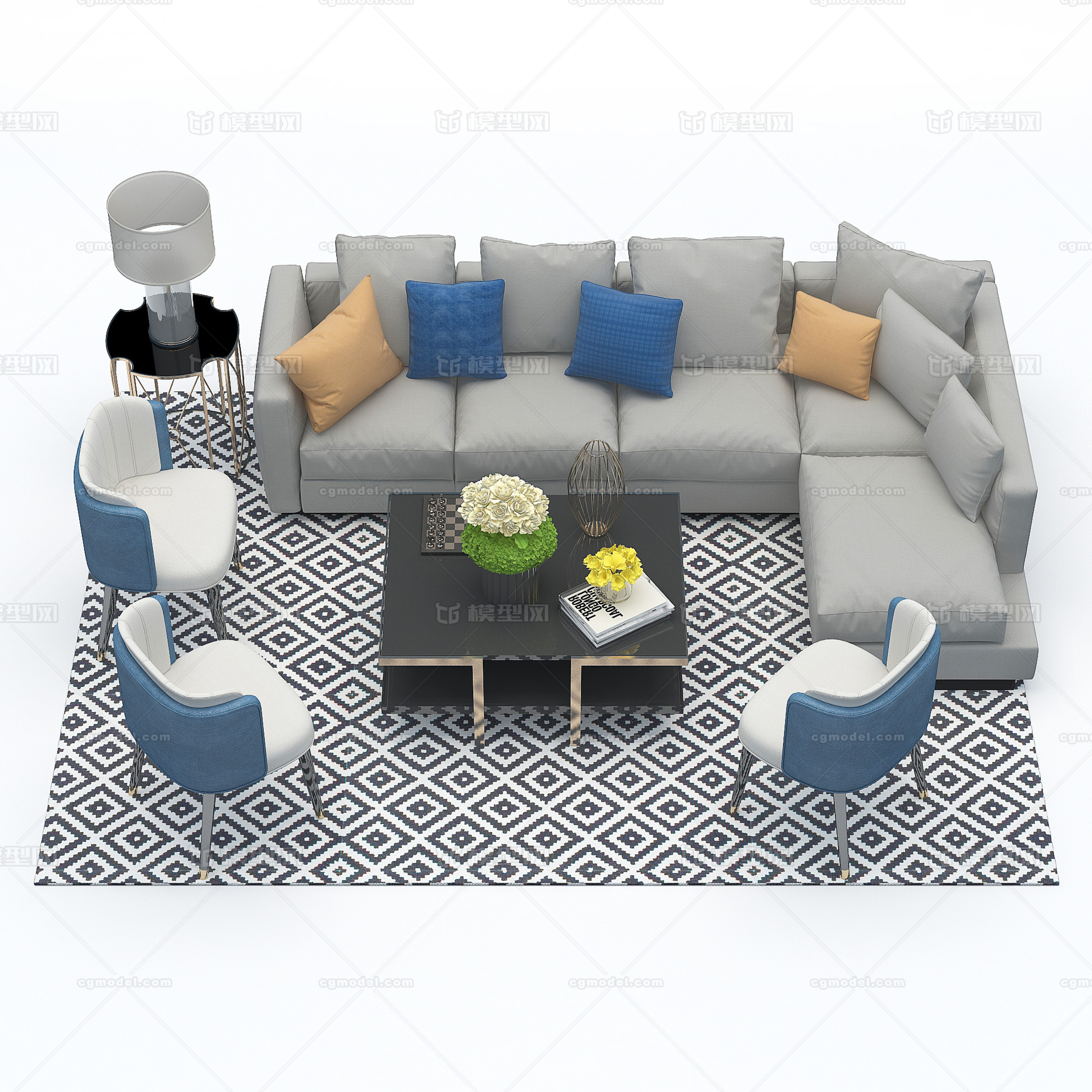 客厅 沙发 茶几 家具组合 家装_xiwangruci作品_家装客厅家装客厅_cg模型网