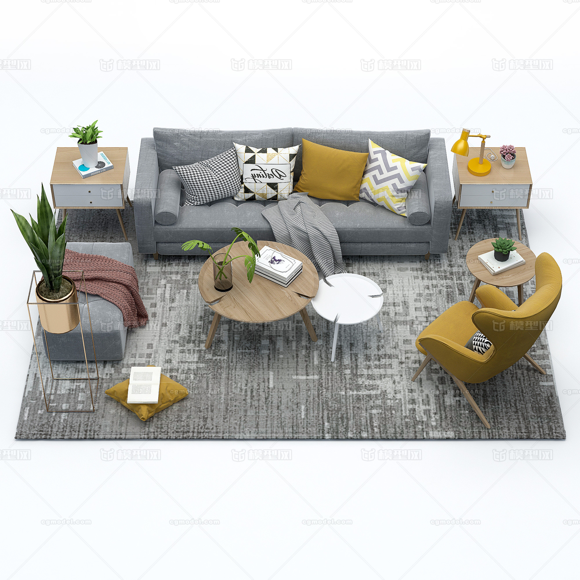 客厅 沙发 茶几 家具组合 家装模型-客厅模型库-3ds Max(.max)模型下载-cg模型网