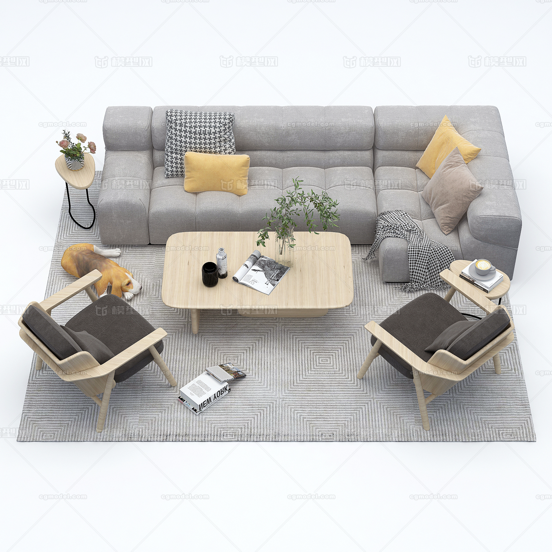 客厅 沙发 茶几 家具组合 家装模型-客厅模型库-3ds Max(.max)模型下载-cg模型网