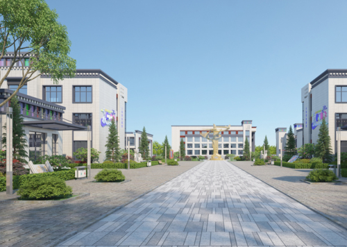 学校 学校景观 西藏学校 藏式小学 小学主干道景观 西藏建筑 藏式建筑