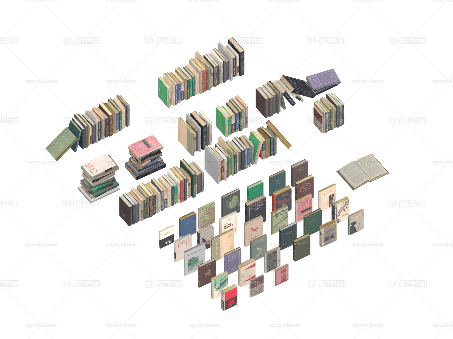 书本模型库 书籍 book 典籍 藏书 一批书 图书馆 模型-其他模型库-3ds Max(.max)模型下载-cg模型网