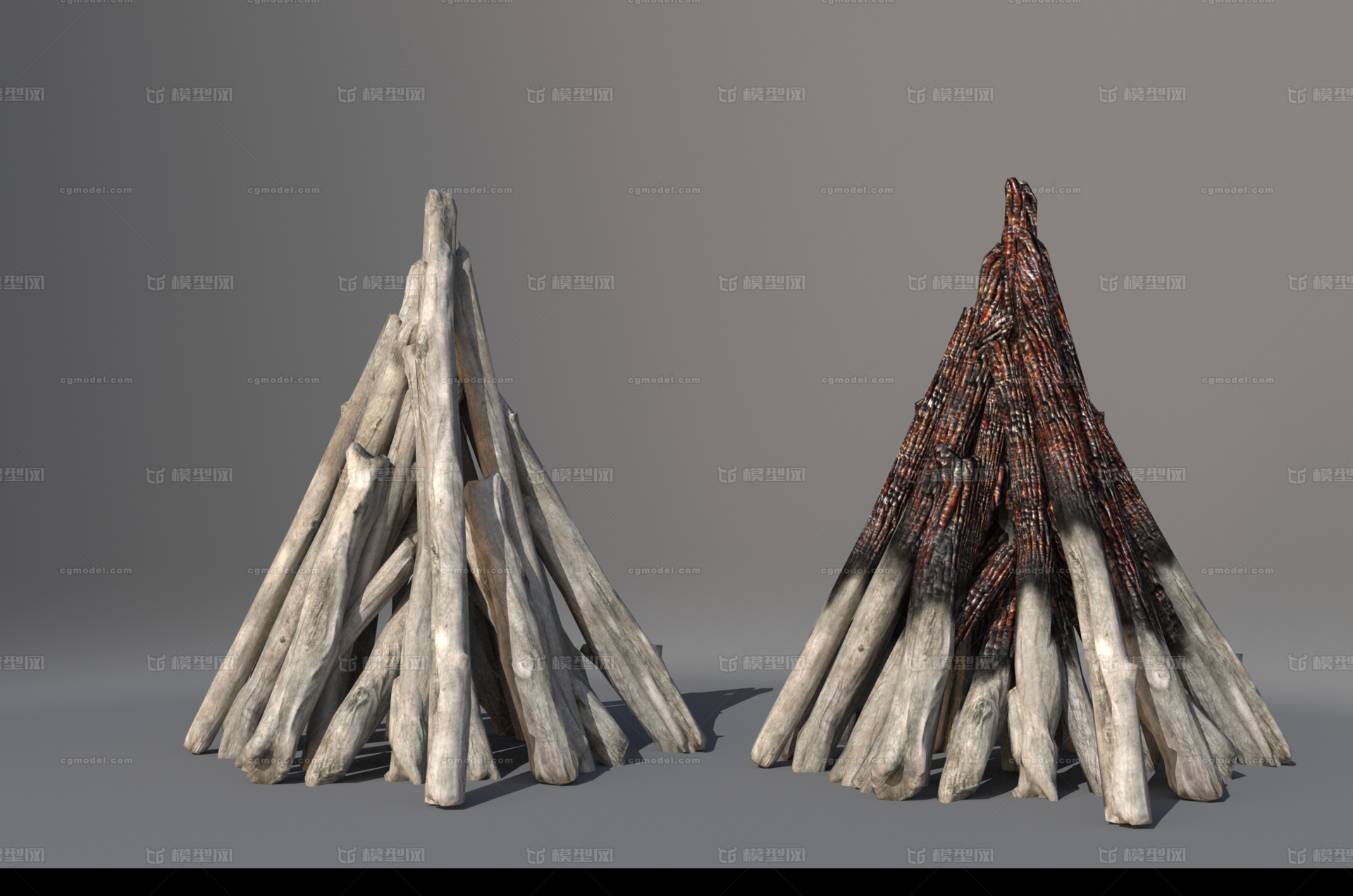 篝火 柴火模型-场景部件模型库-Maya(.ma/.mb)模型下载-cg模型网