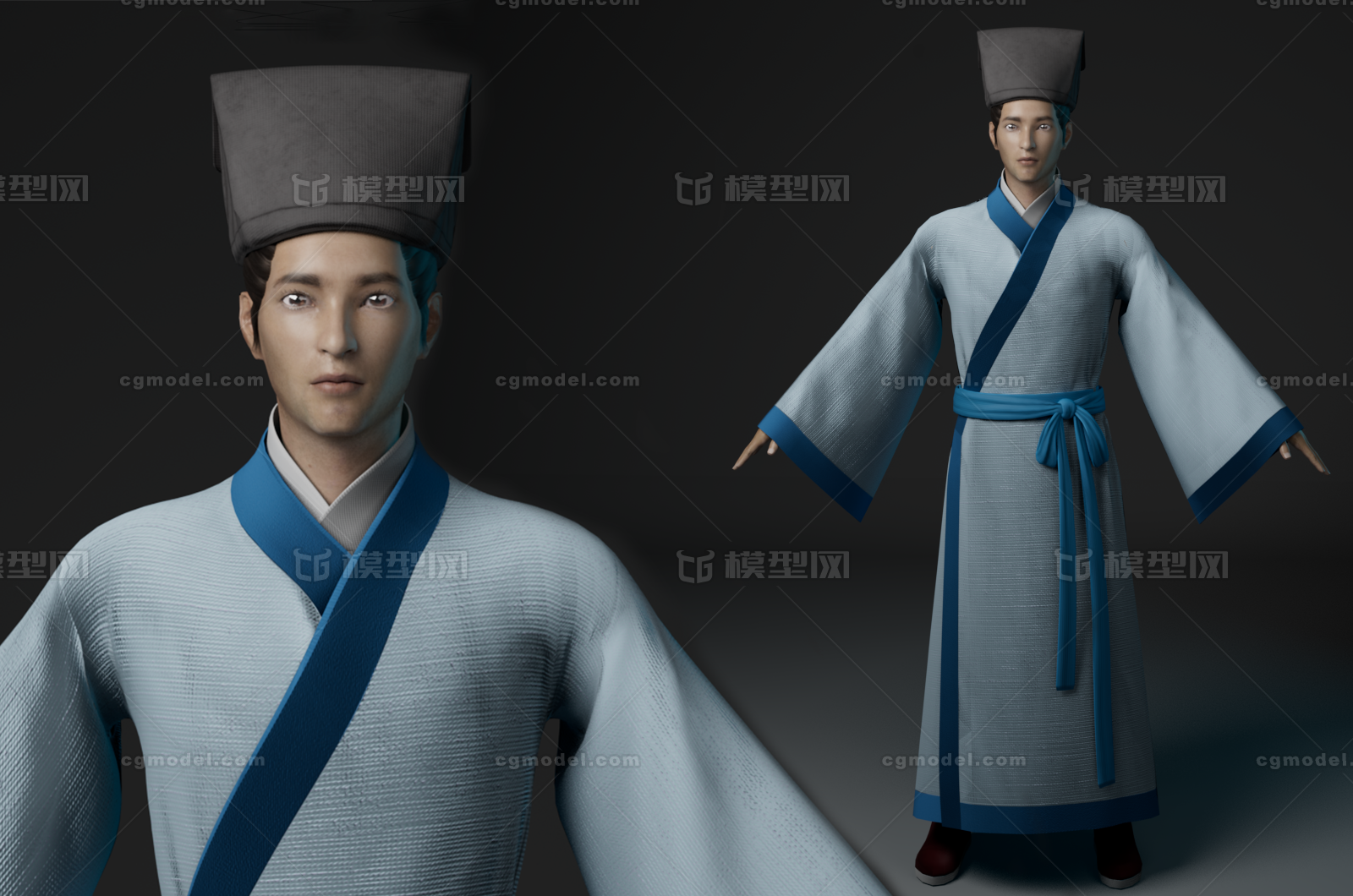 写实古代书生 秀才 文人 学生 士族 乡_平价自营模型小店作品_人物男人人物男人_cg模型网