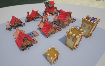 风格化 卡通 房屋 小作坊 城楼 瞭望塔 冶炼 木屋 瓦房模型-场景部件模型库-FBX(.fbx)模型下载-cg模型网