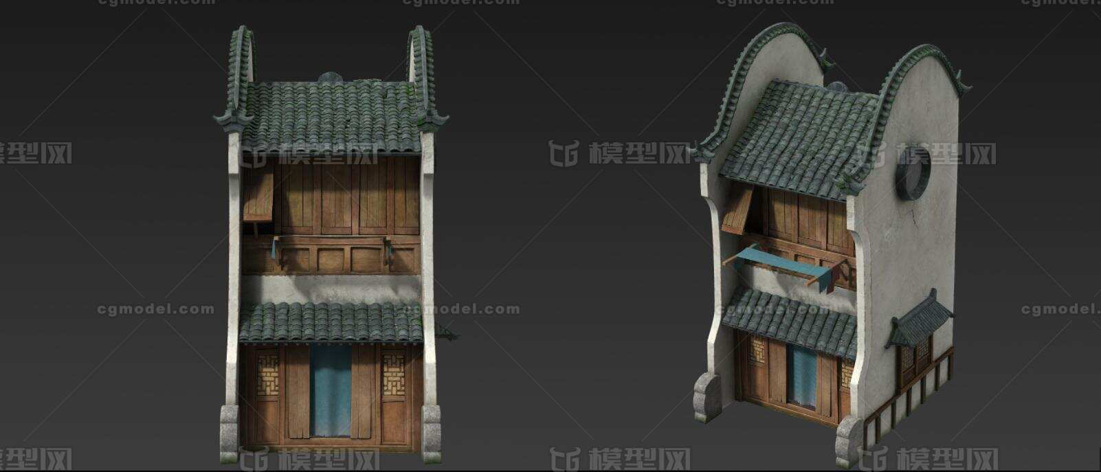 古典建筑 二层店铺模型-历史建筑模型库-Maya(.ma/.mb)模型下载-cg模型网