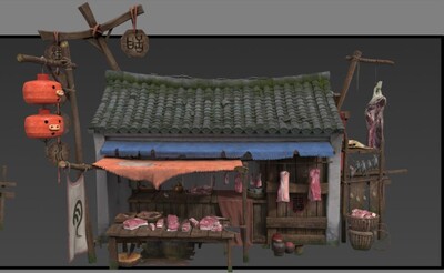 古代肉铺 街边肉摊模型-古代场景模型库-Maya(.ma/.mb)模型下载-cg模型网