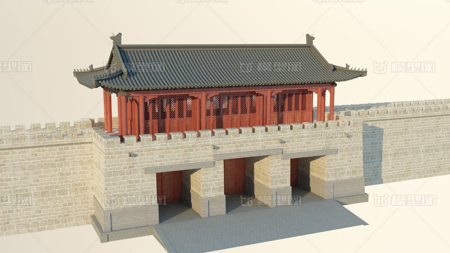城门楼 护城墙模型-历史建筑模型库-3ds Max(.max)模型下载-cg模型网