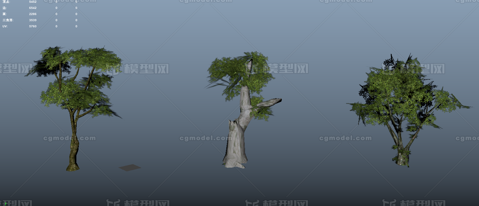 树 三棵树模型-树木模型库-Maya(.ma/.mb)模型下载-cg模型网