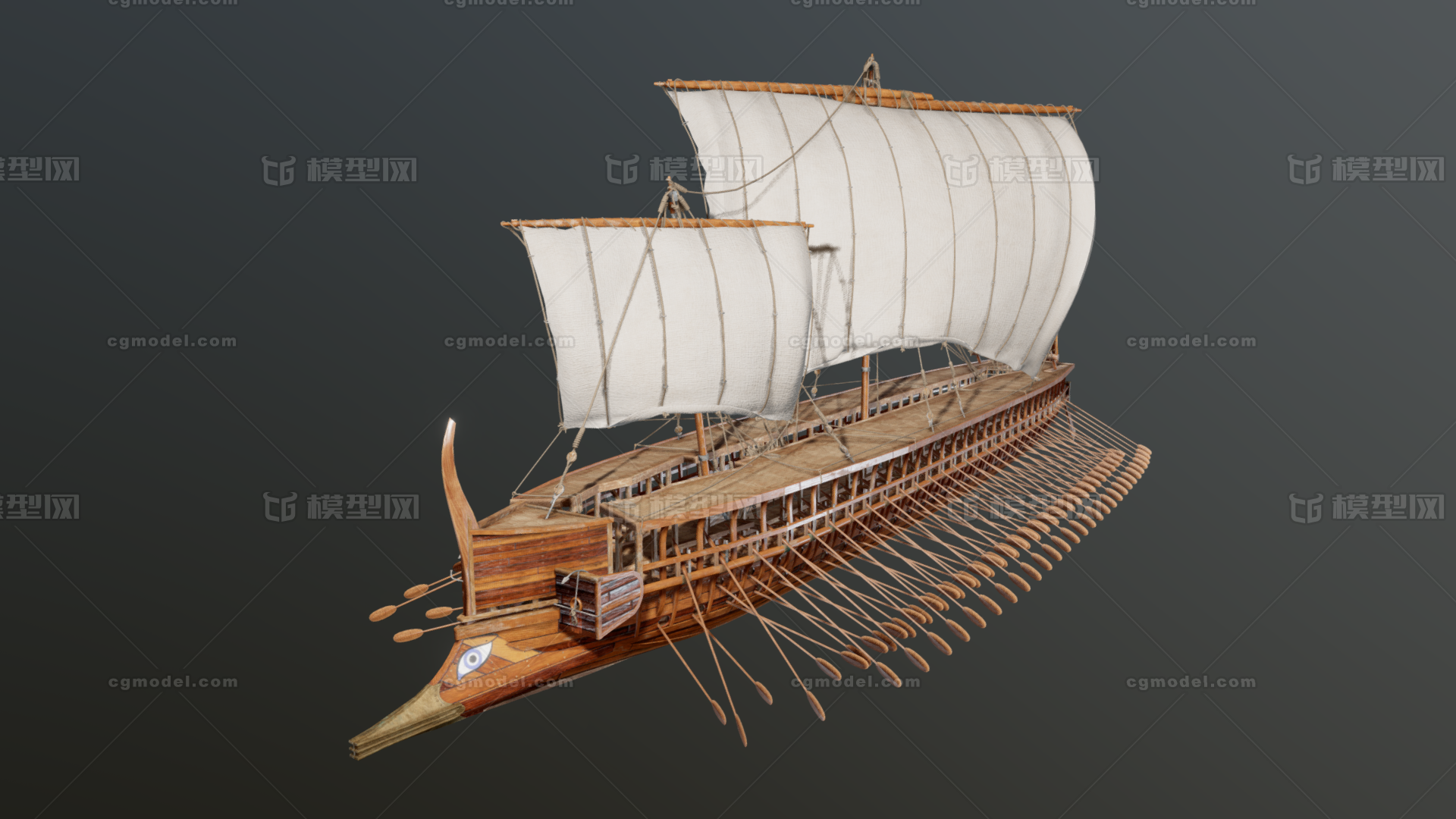 PBR次世代写实古罗马三桡船模型模型-古代船/仿古船模型库-3ds Max(.max)模型下载-cg模型网