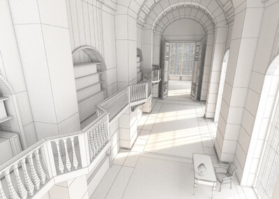 城堡内部和内部庭院 图书馆内部模型-现代场景模型库-3ds Max(.max)模型下载-cg模型网