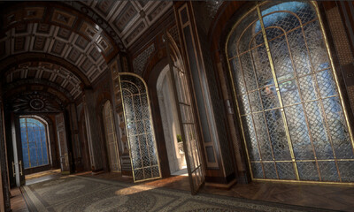 城堡内部和内部庭院 图书馆内部模型-现代场景模型库-3ds Max(.max)模型下载-cg模型网