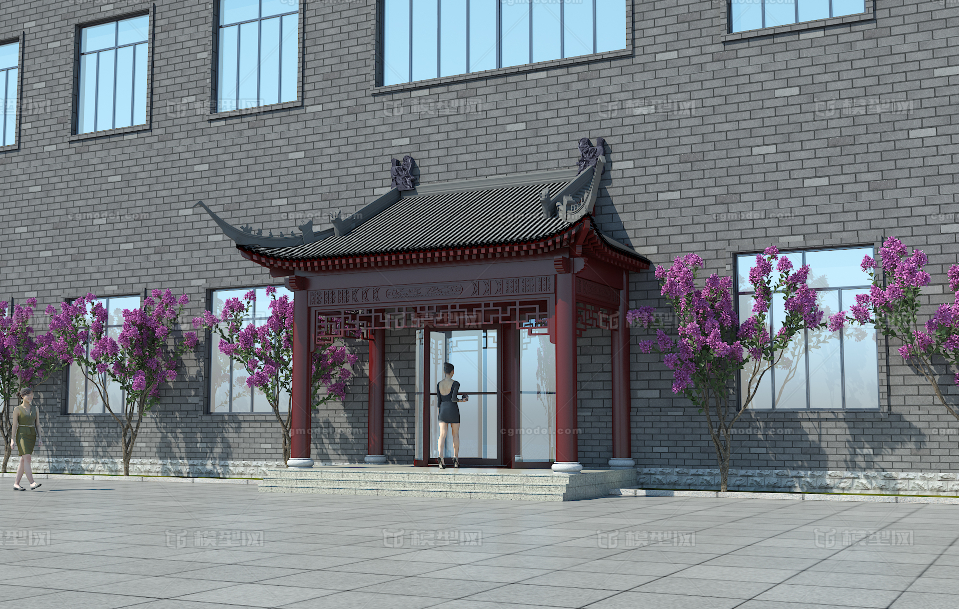 中式门脸 仿古门厅模型-历史建筑模型库-3ds Max(.max)模型下载-cg模型网