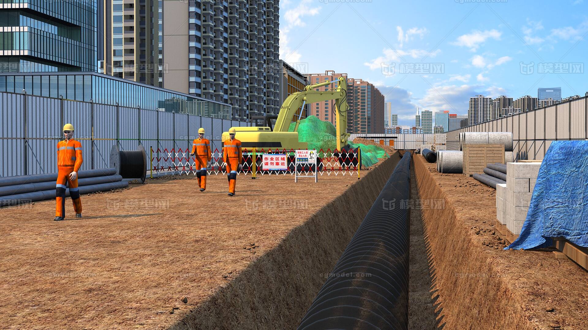 管线迁改01模型-现代场景模型库-3ds Max(.max)模型下载-cg模型网