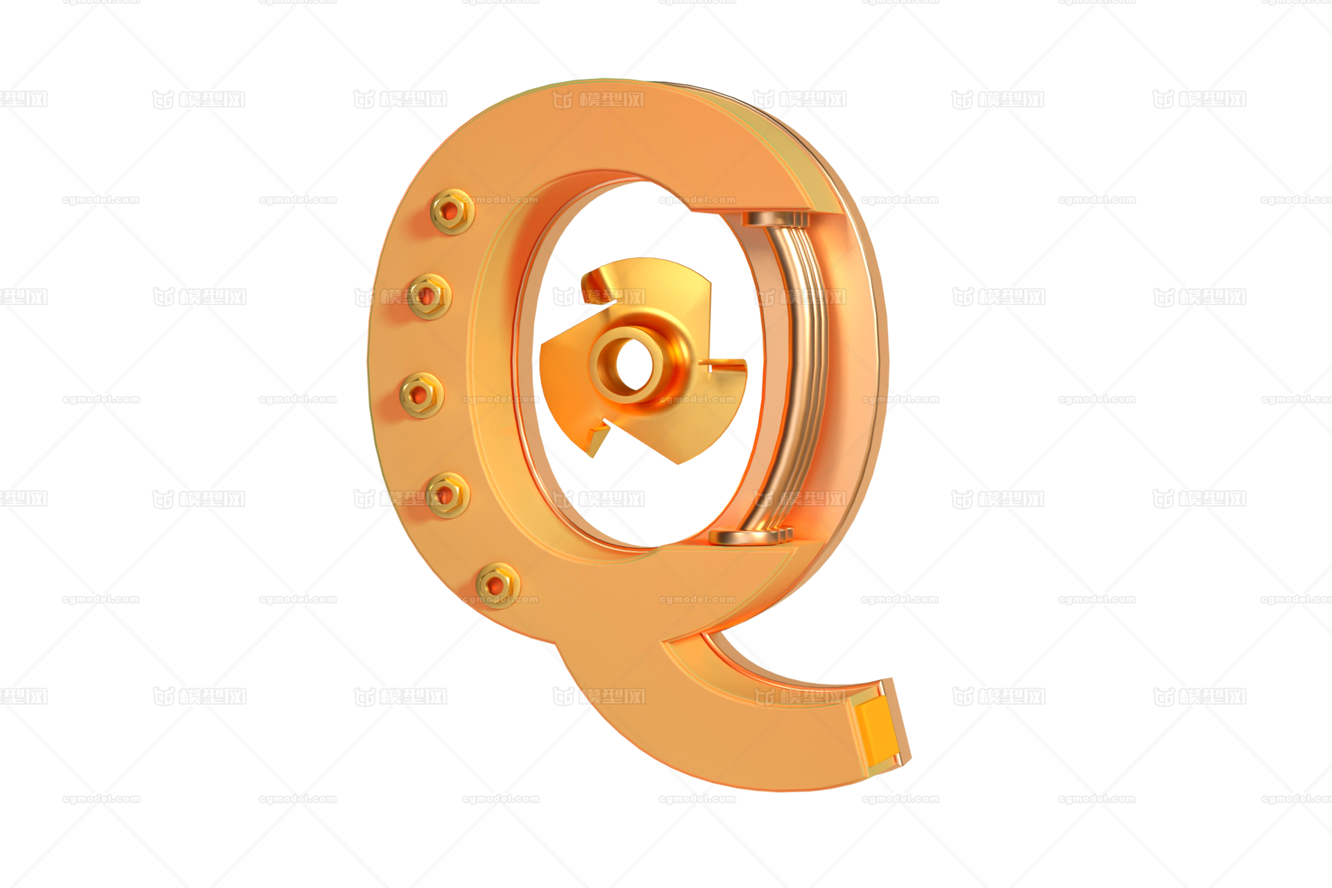 金属质感大写英文字母Q元素 卡通模型-广告场景模型库-Cinema 4D(.c4d)模型下载-cg模型网