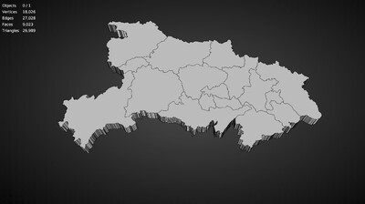 地图 湖北省行政区划地图模型-地形模型库-Blender(.blend)模型下载-cg模型网