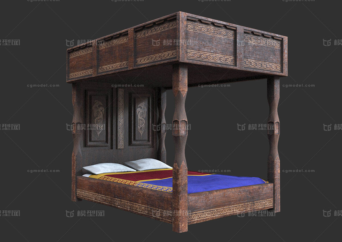 中世纪木床 古代木床模型-床模型库-FBX(.fbx)模型下载-cg模型网