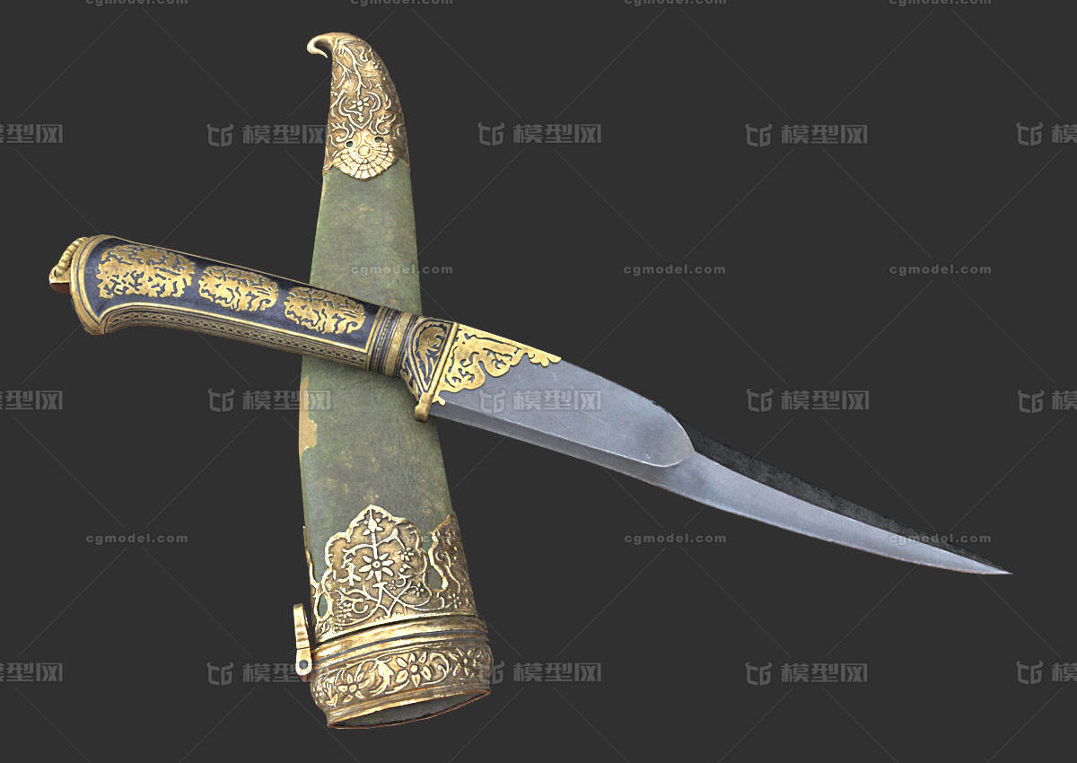 匕首 黄金匕首模型-冷兵器模型库-FBX(.fbx)模型下载-cg模型网