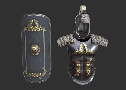 罗马战甲 古代铠甲 pbr材质 希腊盔甲 盾牌 防御甲 冷兵器 战士盔甲