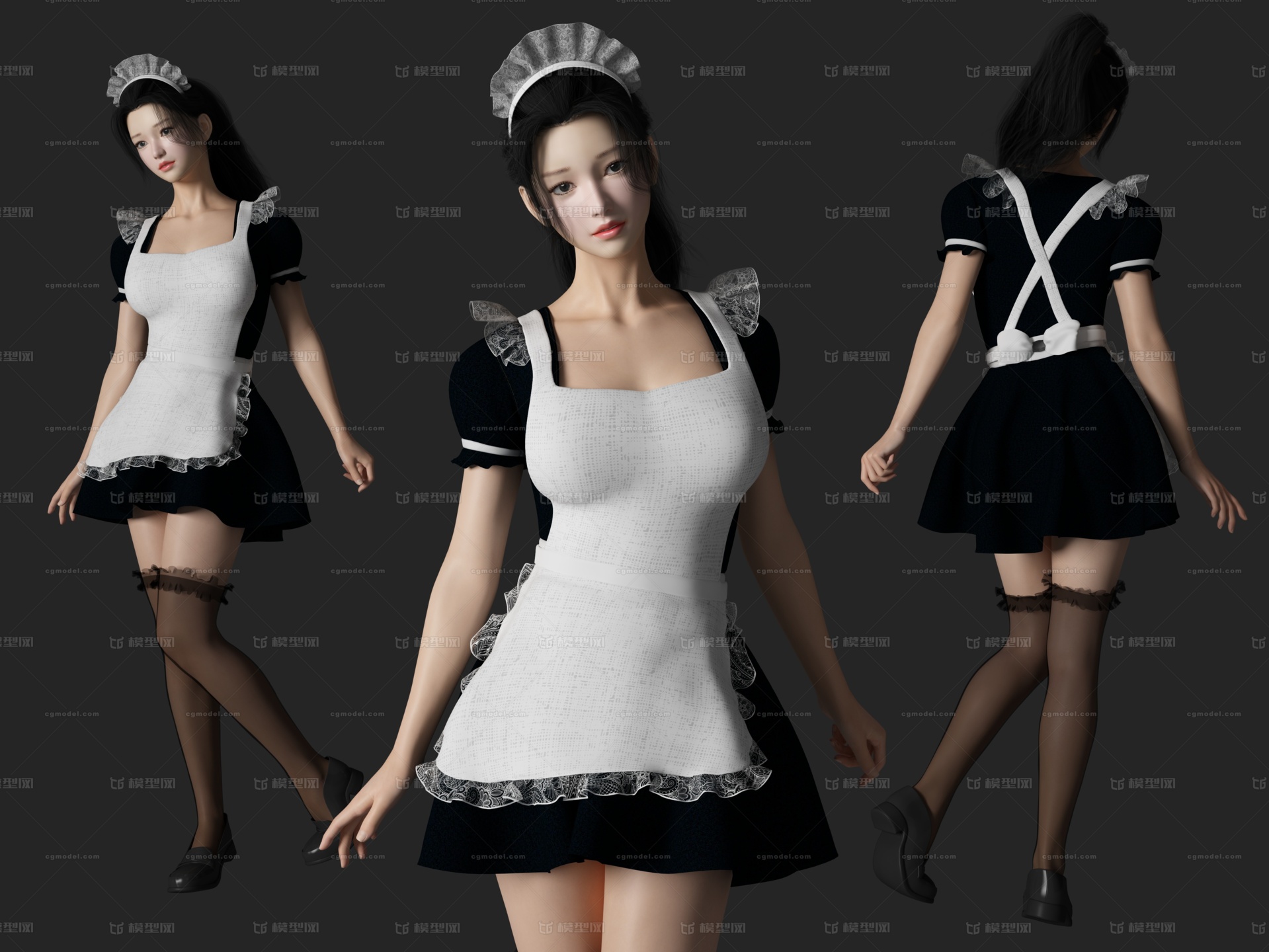 写实女仆美女女生服务员美女小姐姐亚洲美女cosplay模型-女人模型库-3ds  image
