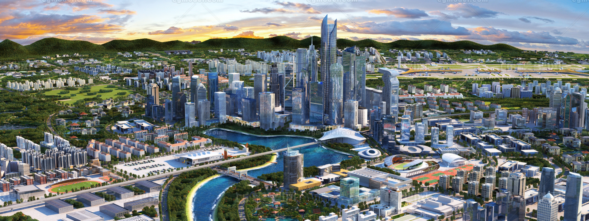 鸟瞰 城市大鸟瞰模型-现代场景模型库-3ds Max(.max)模型下载-cg模型网