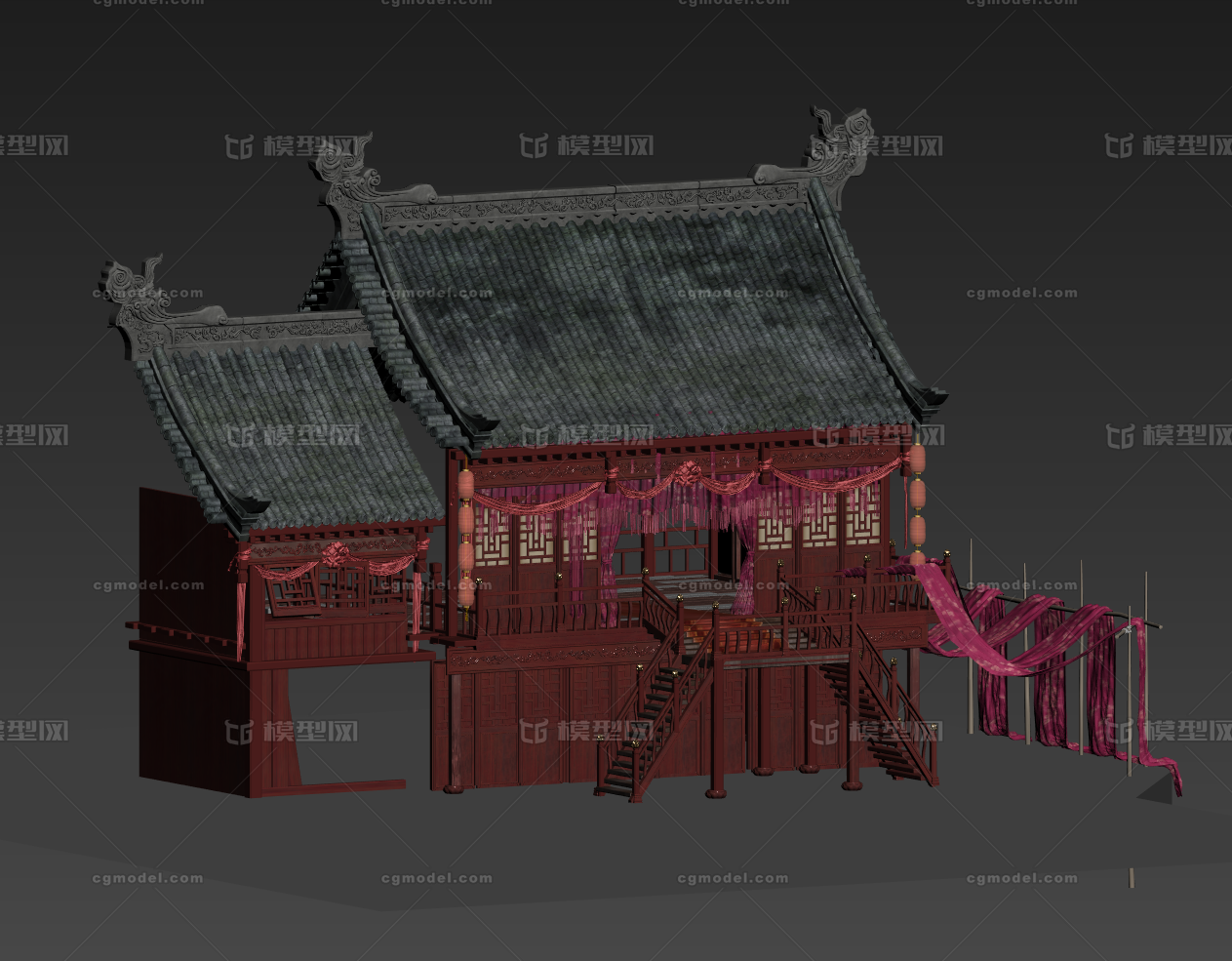 三渲二 建筑模型-古代场景模型库-3ds Max(.max)模型下载-cg模型网
