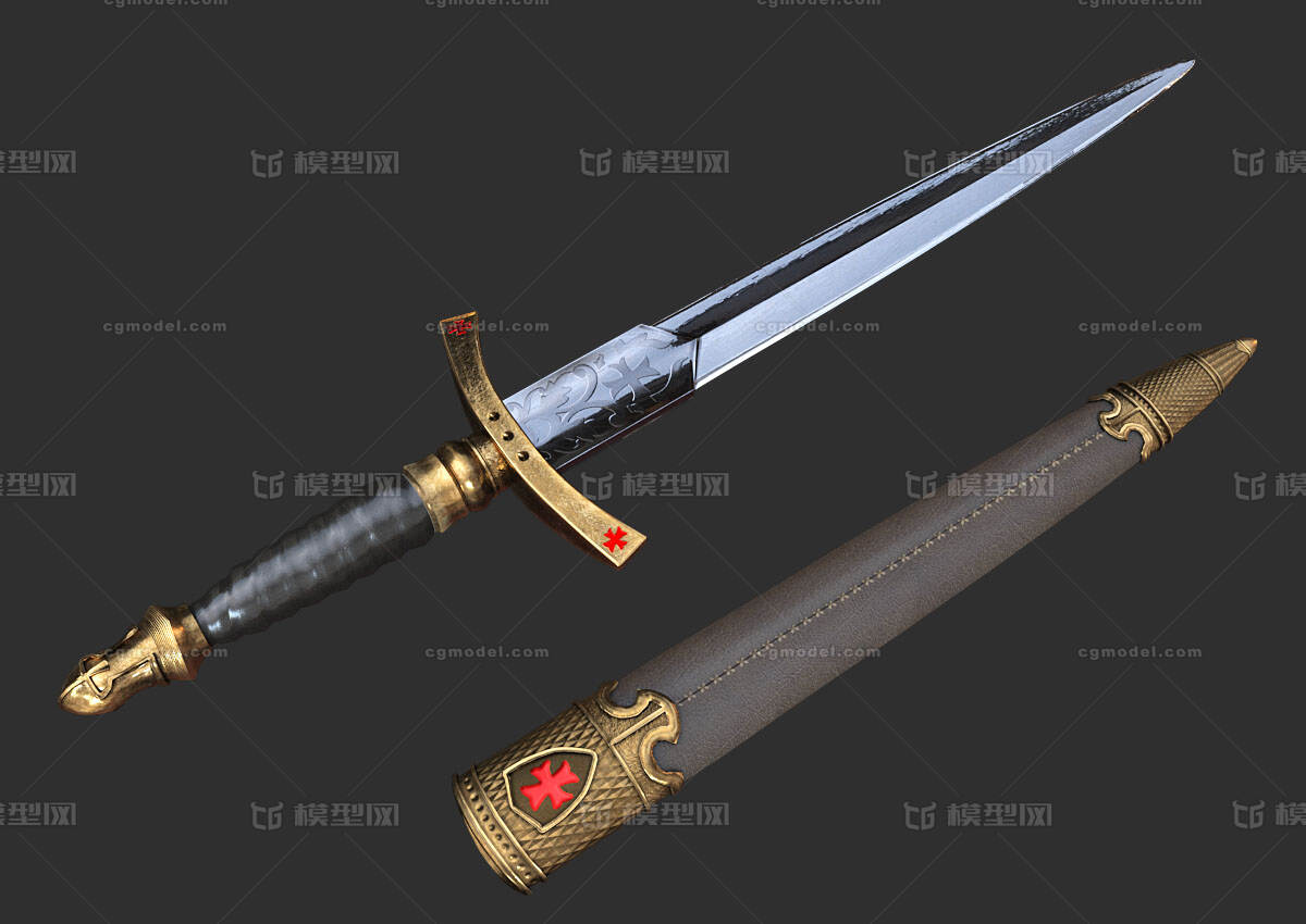 圣殿骑士匕首 黄金匕首模型-冷兵器模型库-FBX(.fbx)模型下载-cg模型网