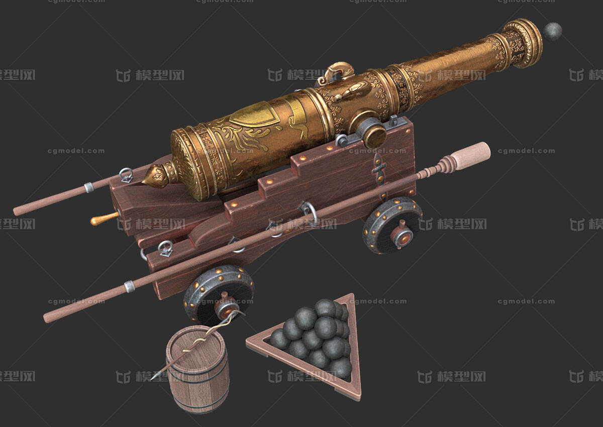 黄金大炮 古代大炮模型-火炮器械模型库-FBX(.fbx)模型下载-cg模型网