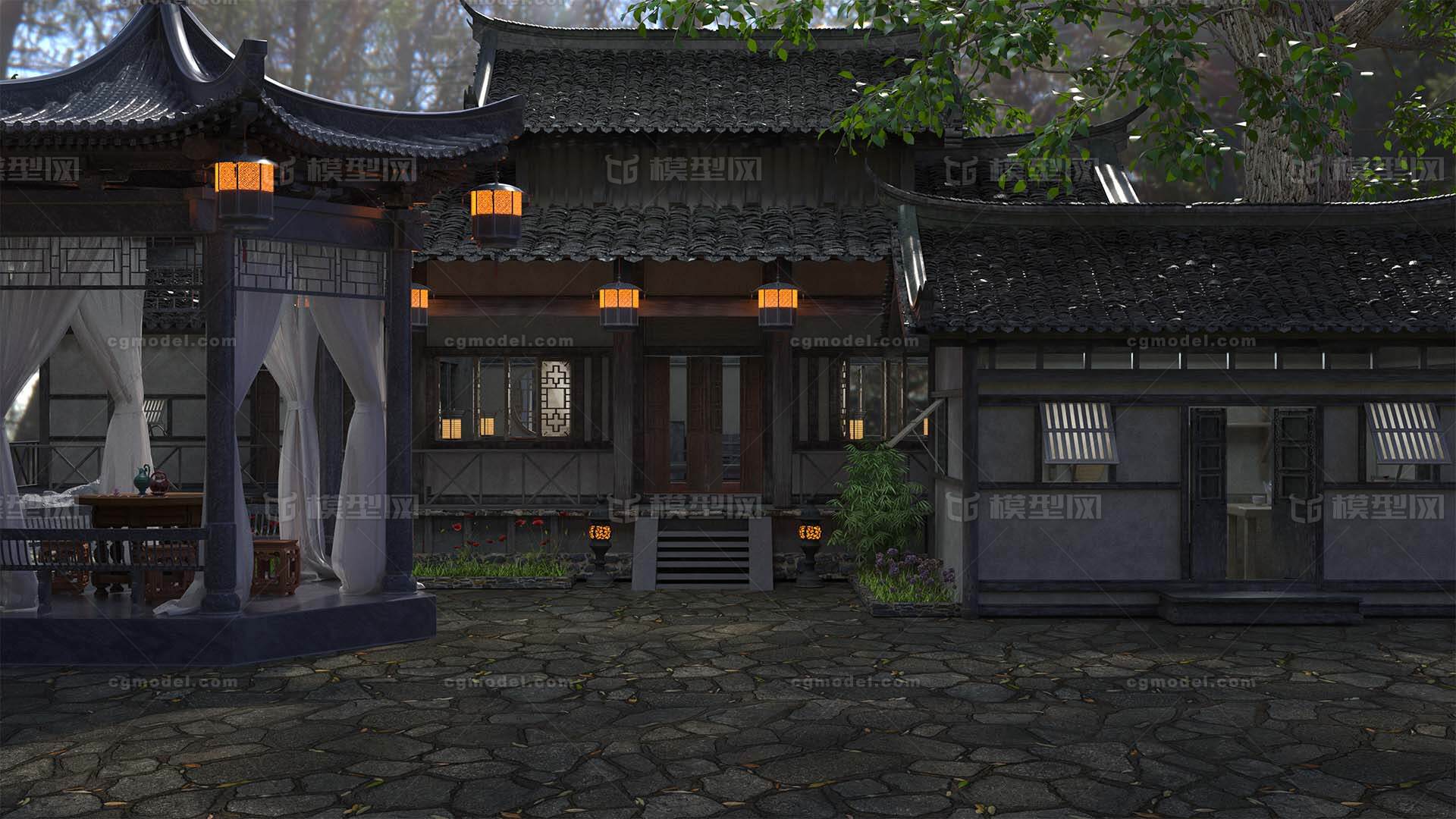 古代院子内外整套完整版（古风 次时代模型-古代场景模型库-Cinema 4D(.c4d)模型下载-cg模型网