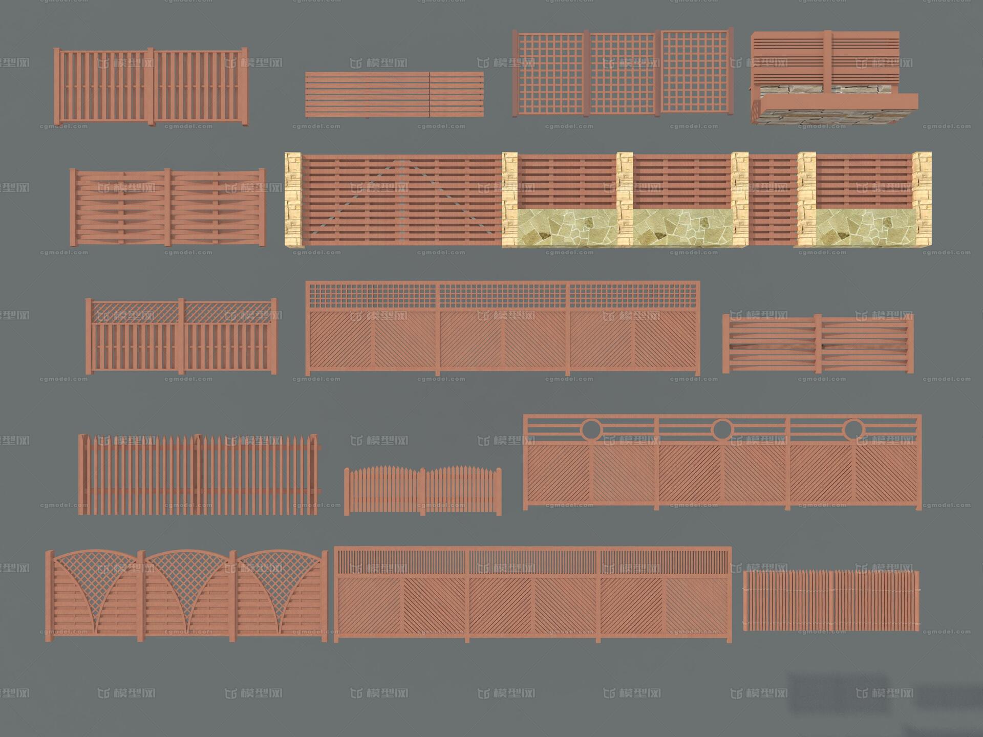 木栏杆 篱笆模型-场景部件模型库-3ds Max(.max)模型下载-cg模型网