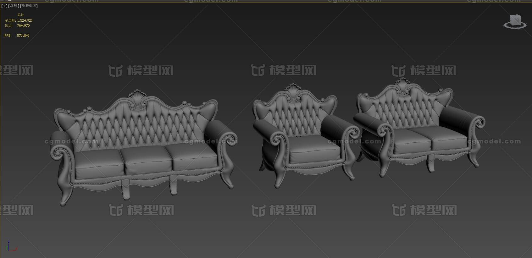 欧式家具沙发高模 套装沙发模型-沙发模型库-3ds Max(.max)模型下载-cg模型网