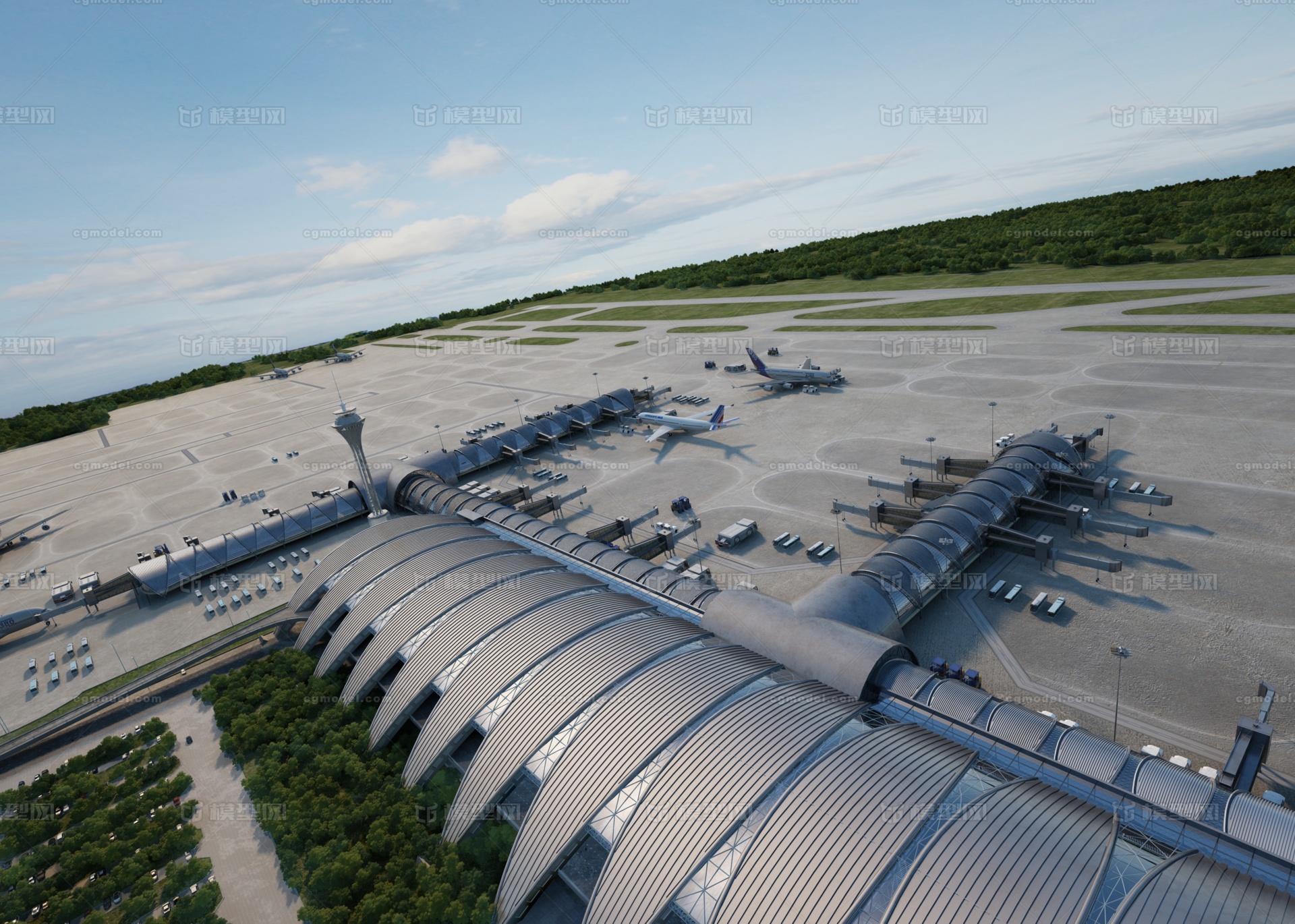 写实成都双流机场 成都机场模型-现代场景模型库-3ds Max(.max)模型下载-cg模型网