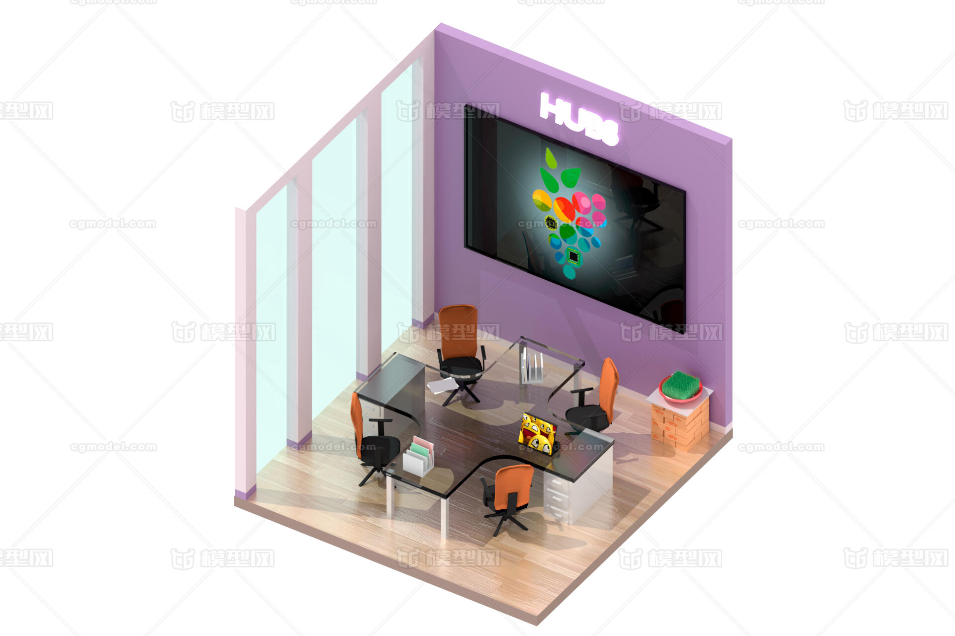 卡通低多边形 卡通会议室模型-现代场景模型库-Blender(.blend)模型下载-cg模型网