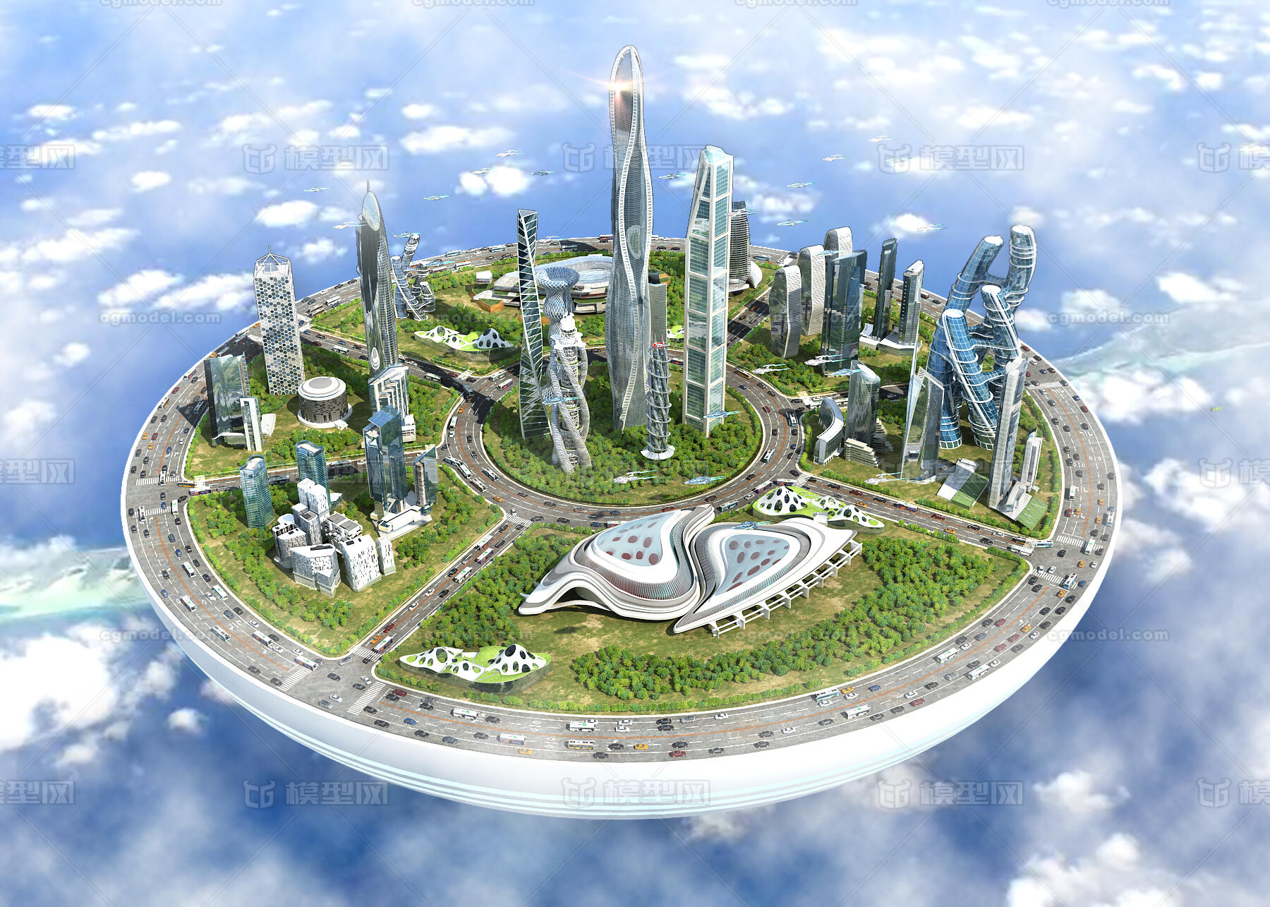 悬浮城市 科幻未来城市模型-科幻场景模型库-3ds Max(.max)模型下载-cg模型网