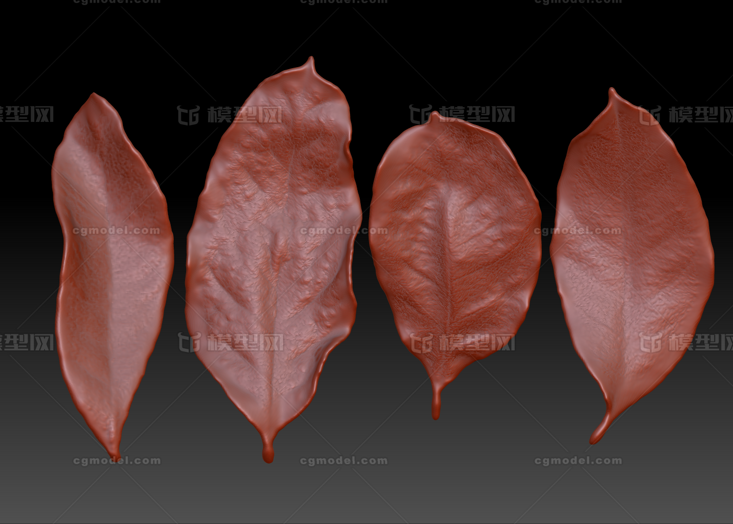 四款3D打印树叶文件 枯萎树叶模型-树木模型库-OBJ(.obj/.mtl)模型下载-cg模型网