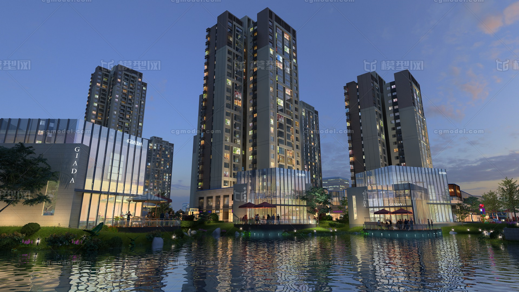 房产庭院景观 滨水景观 自然景观植物 新中式园林景观 叠水景模型-现代场景模型库-3ds Max(.max)模型下载-cg模型网