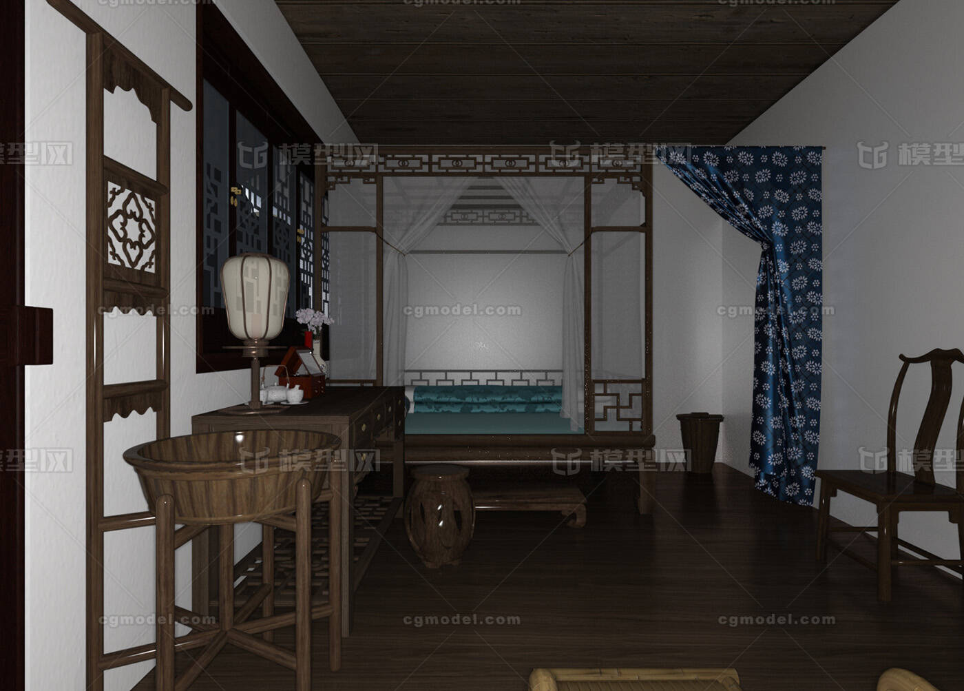 中式房间 中国古代房间模型-卧室模型库-Maya(.ma/.mb)模型下载-cg模型网