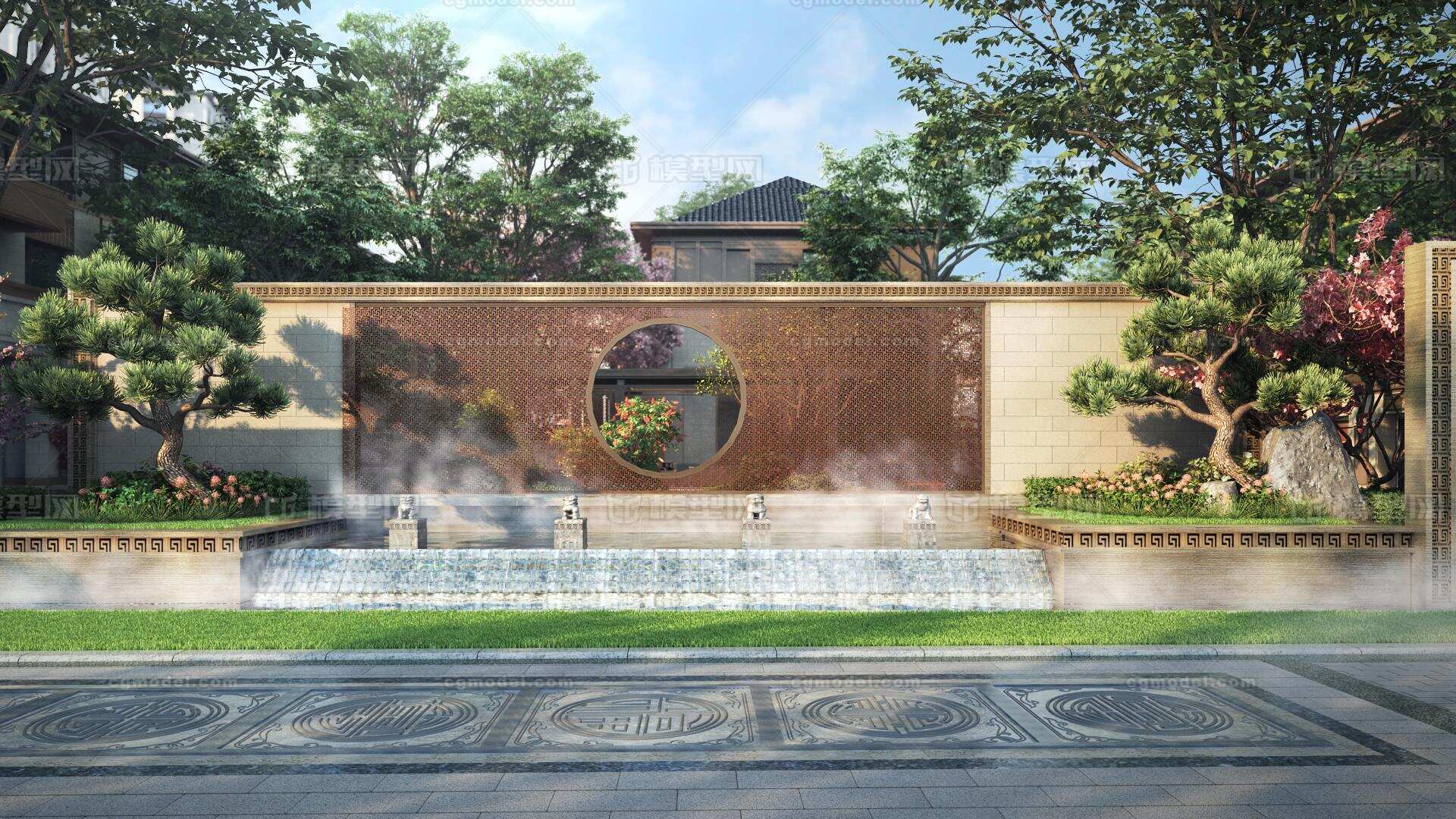 新中式景观 新中式景墙模型-现代场景模型库-3ds Max(.max)模型下载-cg模型网