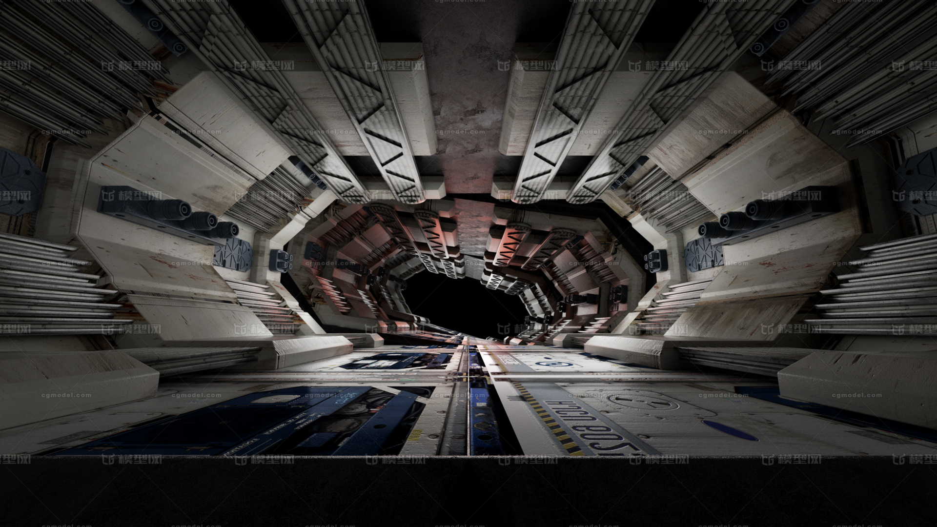 科技通道走廊 太空走廊模型-科幻场景模型库-Cinema 4D(.c4d)模型下载-cg模型网