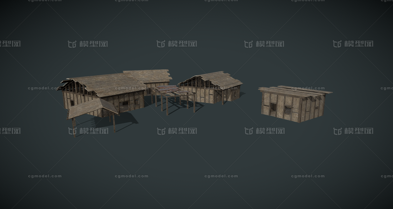 木板房屋 木板屋模型-古代场景模型库-FBX(.fbx)模型下载-cg模型网