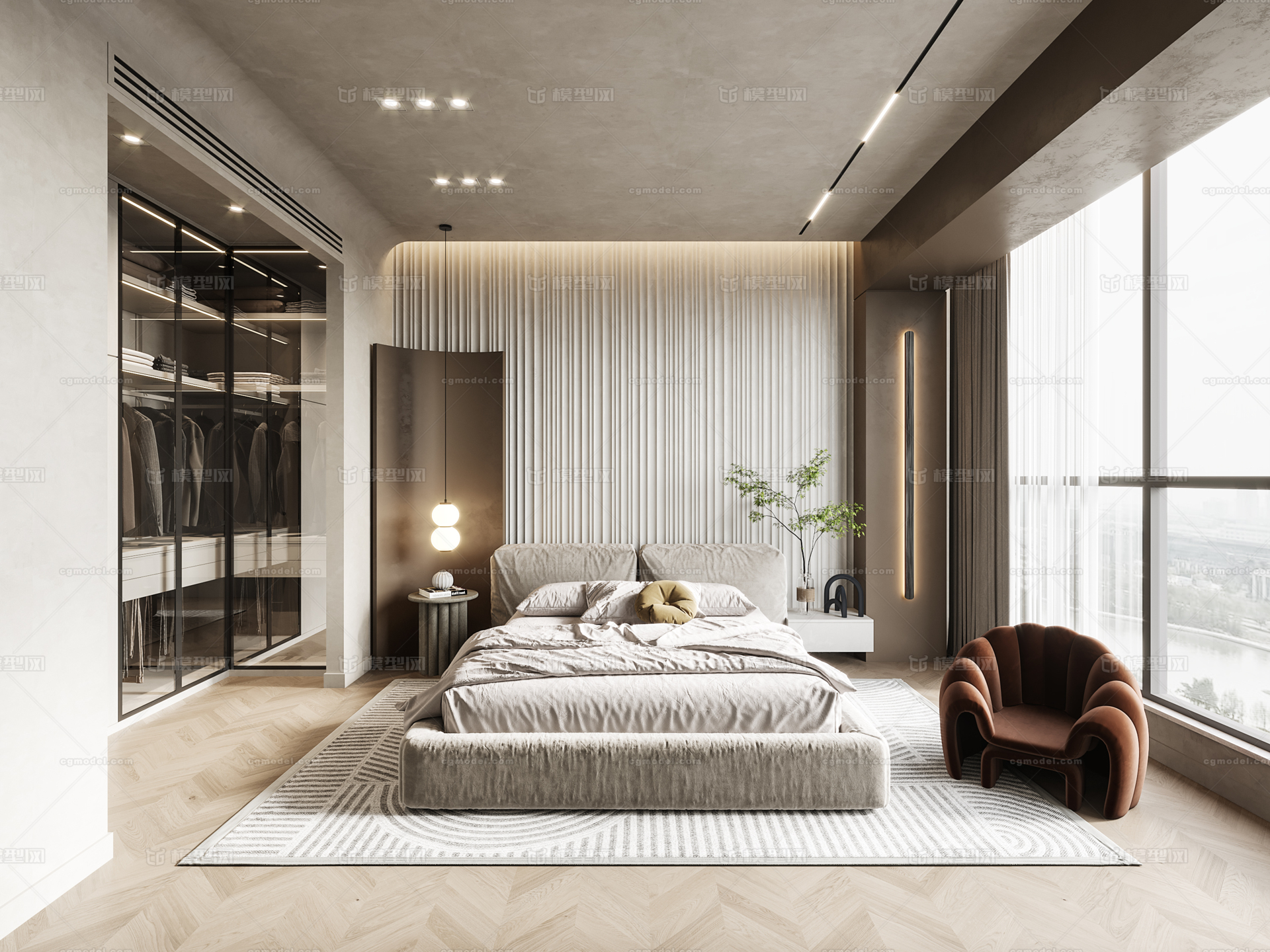 现代主卧室 侘寂风卧室模型-卧室模型库-3ds Max(.max)模型下载-cg模型网