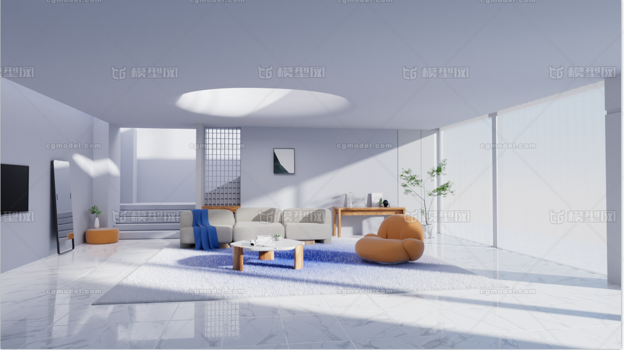 c4d 写实明亮现代客厅渲染模型-现代场景模型库-Cinema 4D(.c4d)模型下载-cg模型网