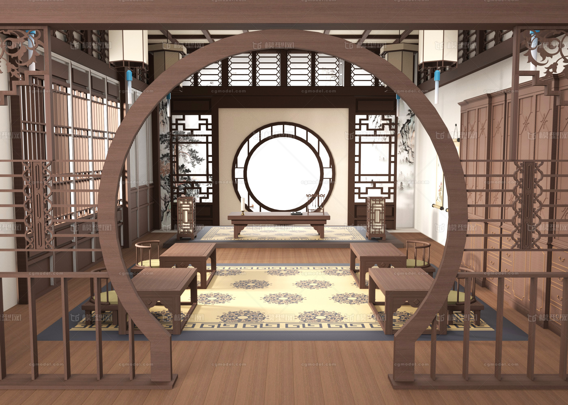 原创古代厅堂议事厅模型模型-古代场景模型库-Maya(.ma/.mb)模型下载-cg模型网