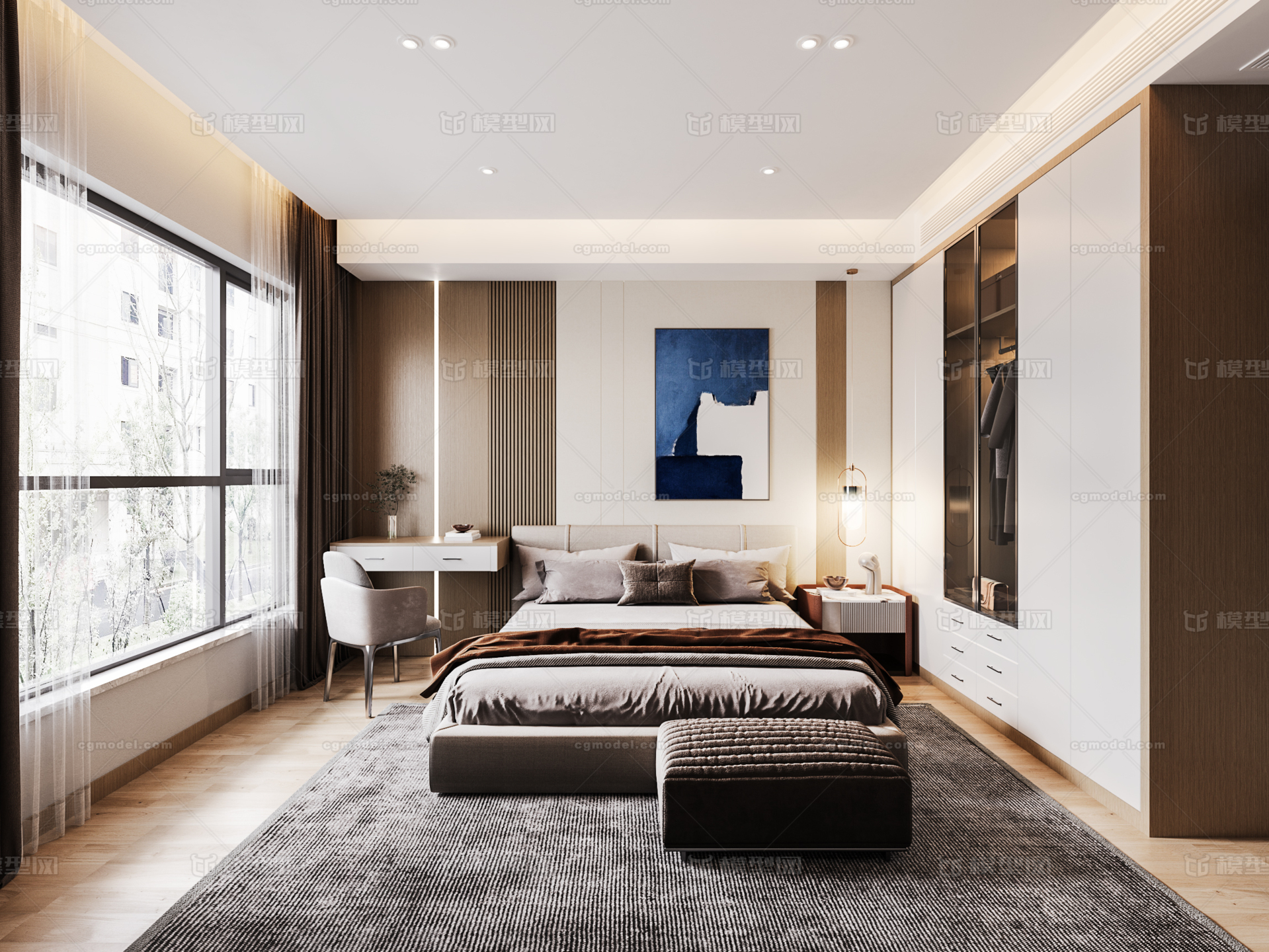 现代主卧室 轻奢卧室模型-卧室模型库-3ds Max(.max)模型下载-cg模型网