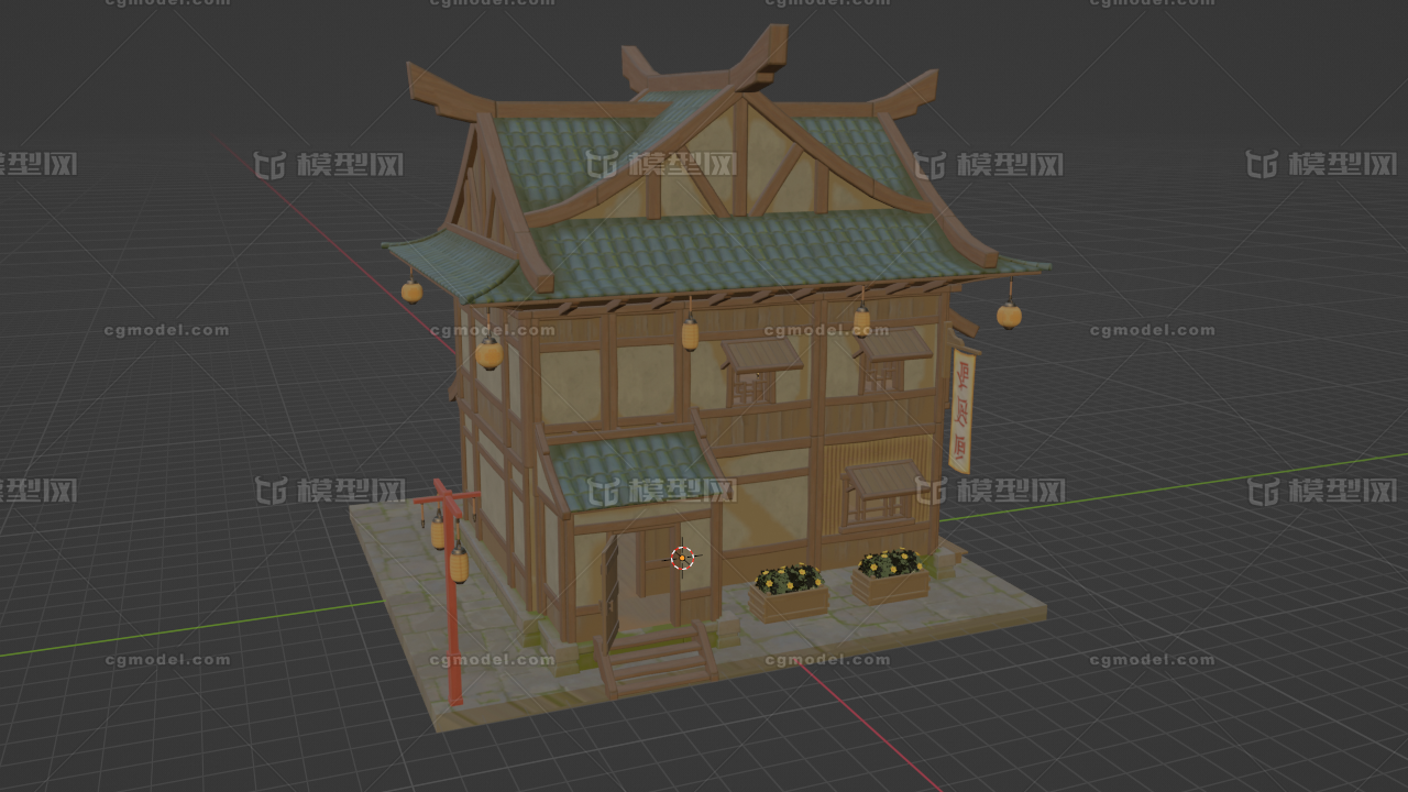 客栈/古代房屋/木屋/卡通房子模型-场景部件模型库-Blender(.blend)模型下载-cg模型网