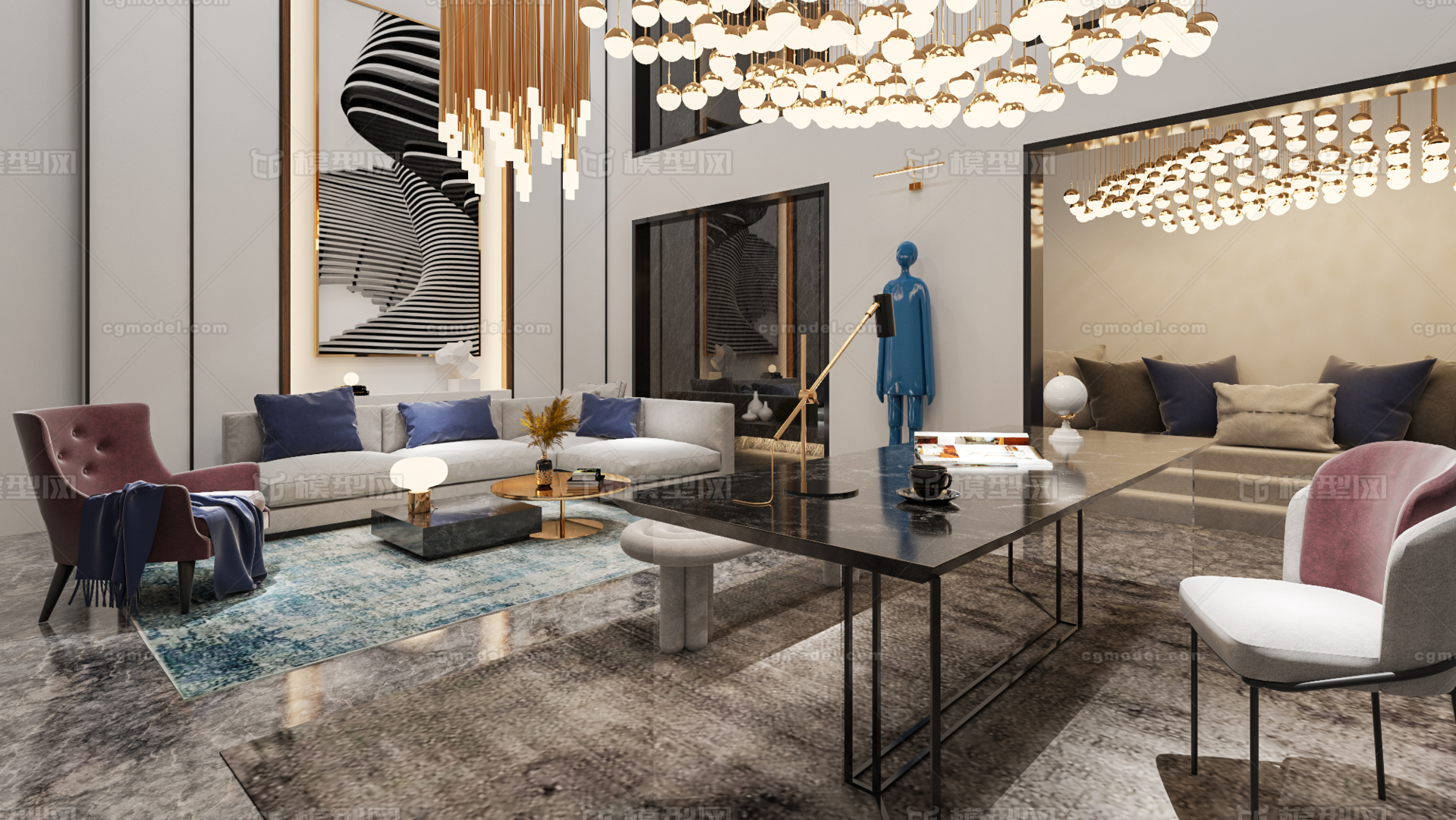 客厅 客厅设计模型-客厅模型库-sketchup(.skp)模型下载-cg模型网