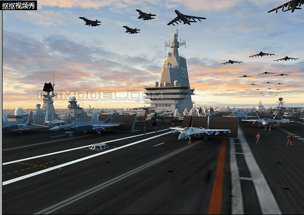005号核动力航母群20号航母海面行驶动画福建舰海军模型-现代场景模型库
